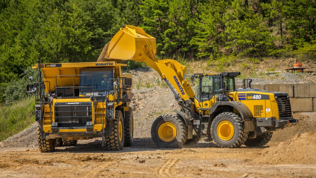 Designed to be a three-pass match for loading aggregate and other processed materials onto highway trucks, the Komatsu WA480-8 yard loader has more than 1,400 pounds of added counterweight for increased bucket capacity and stability.