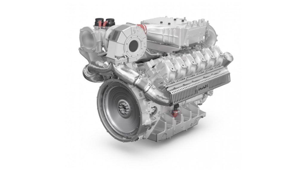 New MAN E3872 Gas Engine The new MAN E3872 gas engine with 44.0% efficiency and 735 kW power output from just 12 cylinders.