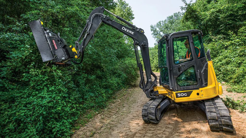 John Deere Expands Its Attachments Family The RE40 and RE50 brush cutters bring more versatility for excavators.