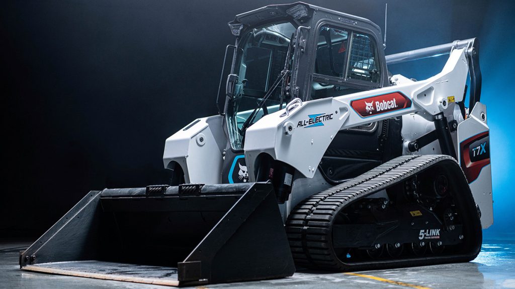 The all-electric Bobcat T7X compact track loader is the first machine of its kind to fully eliminate all hydraulics and components.