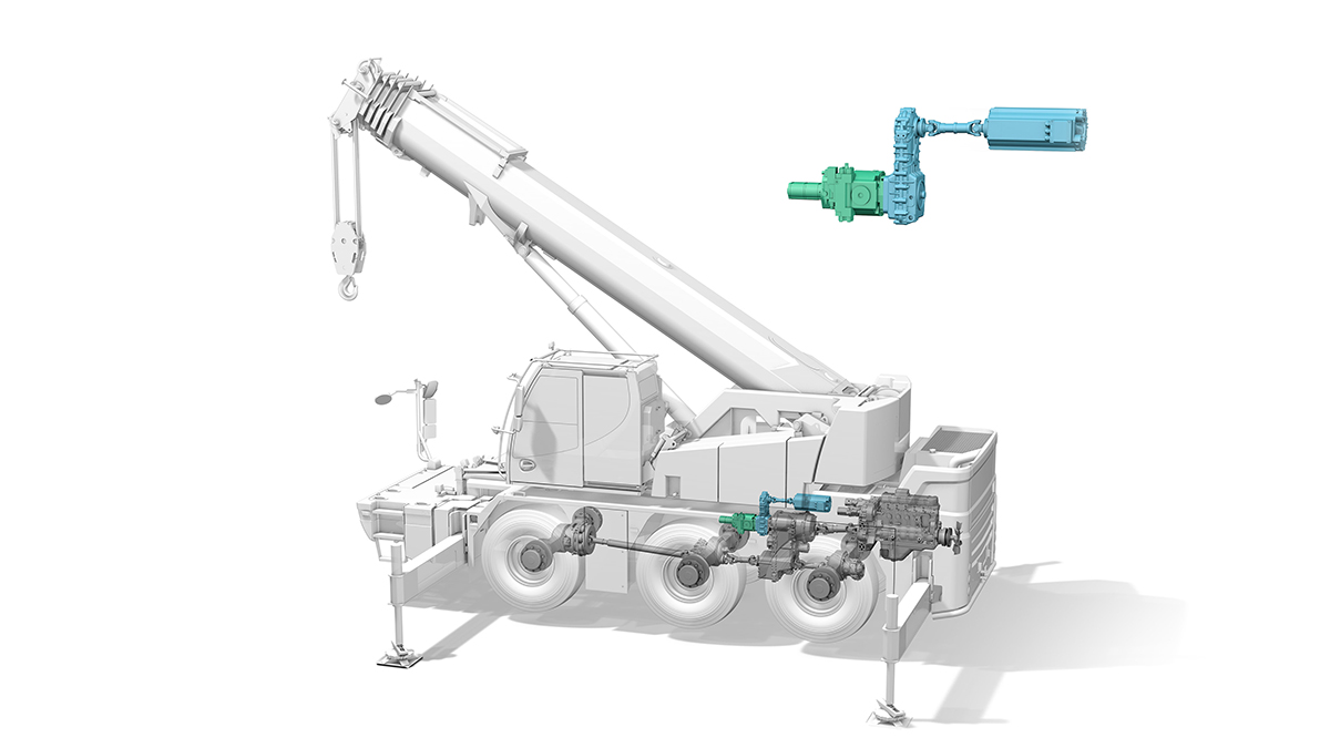 The electric motor drives the crane pump through a distributor gear. 