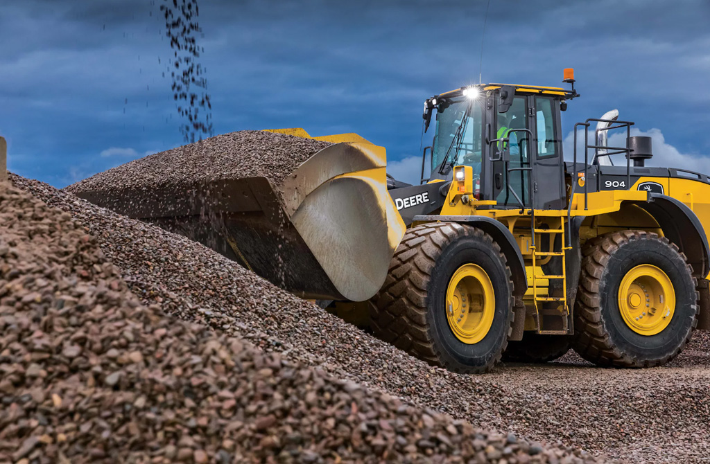 The John Deere 904 P-tier Wheel Loader is now available in the U.S. and Canada